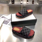 Gucci Angelina Platform 55 mm Sandal Black Red Jacquard Denim