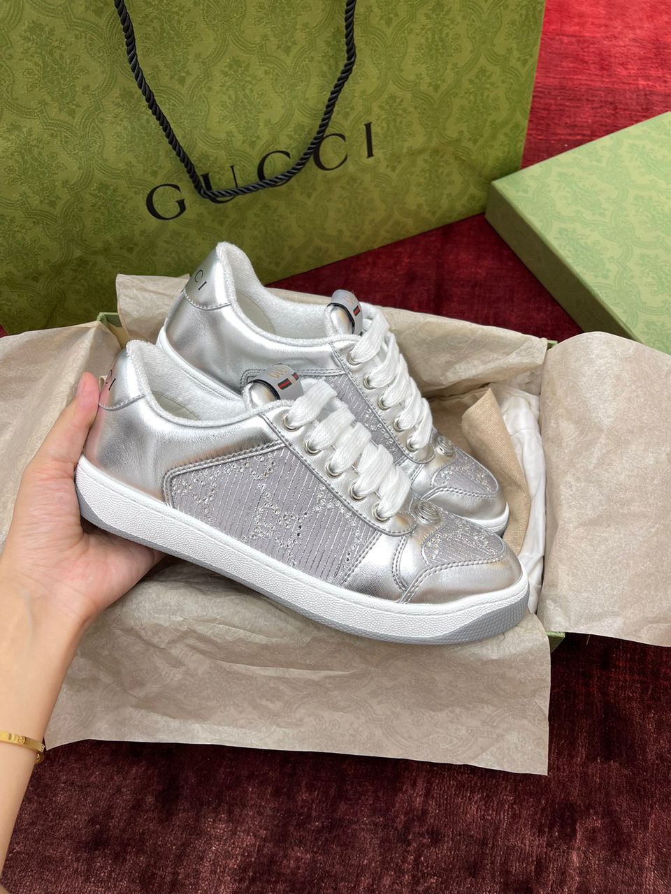 Gucci Screener GG Metallic Leather.