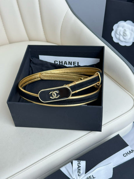 Cinto Chanel Black and Gold