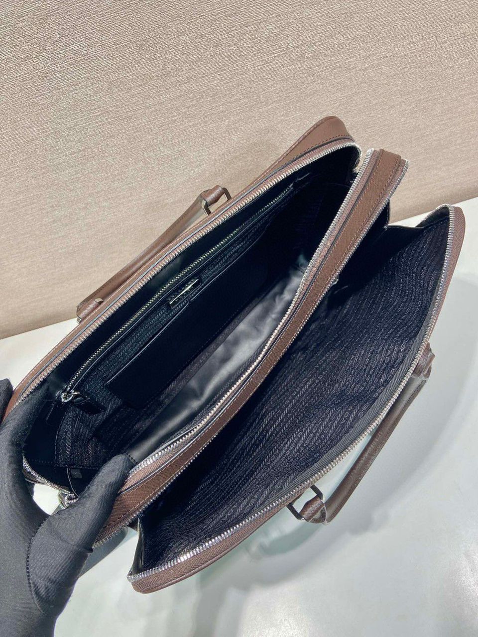 Prada Saffiano Leather Briefcase Brown