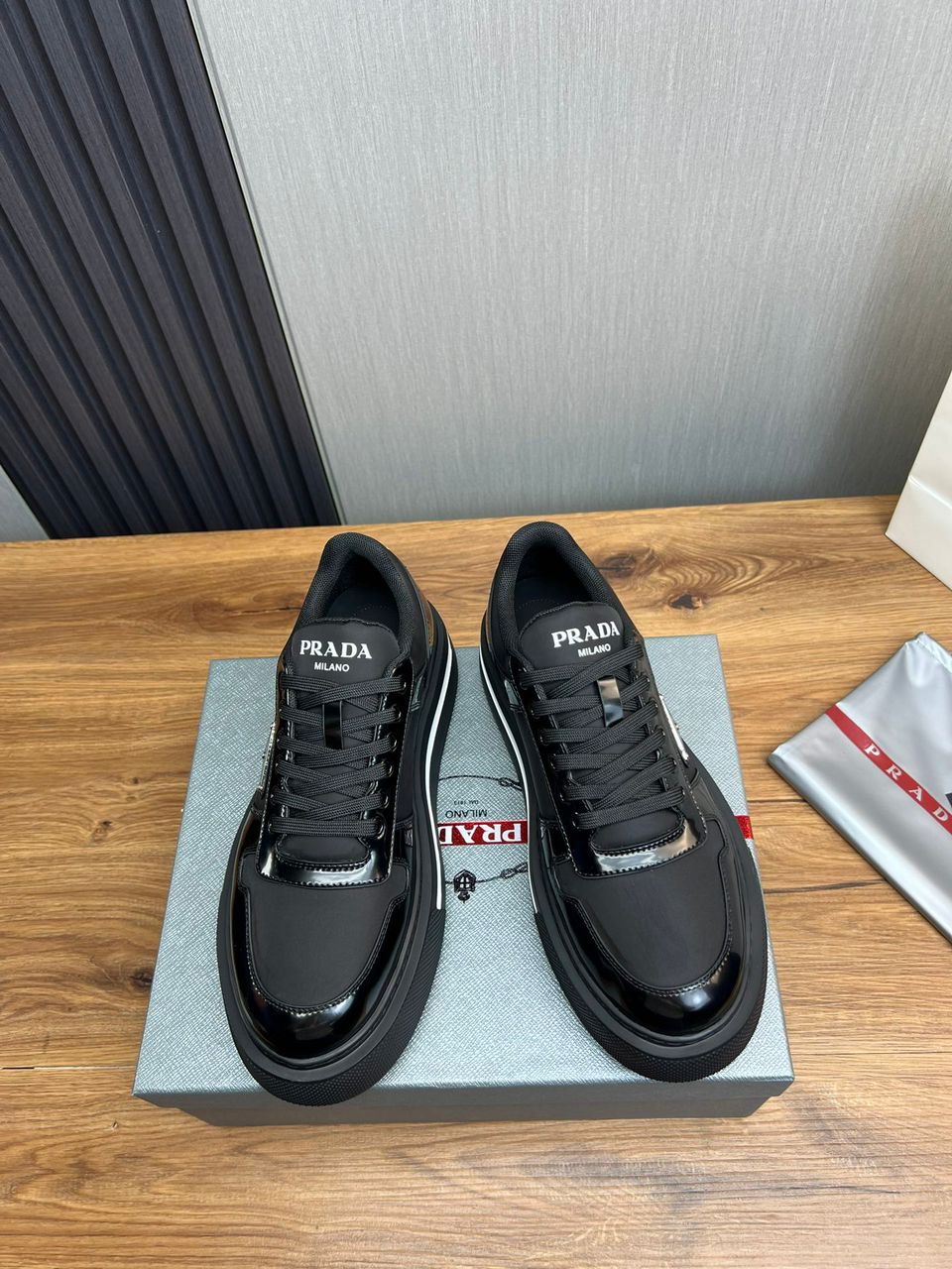 Prada Downtown Leather Sneakers Black