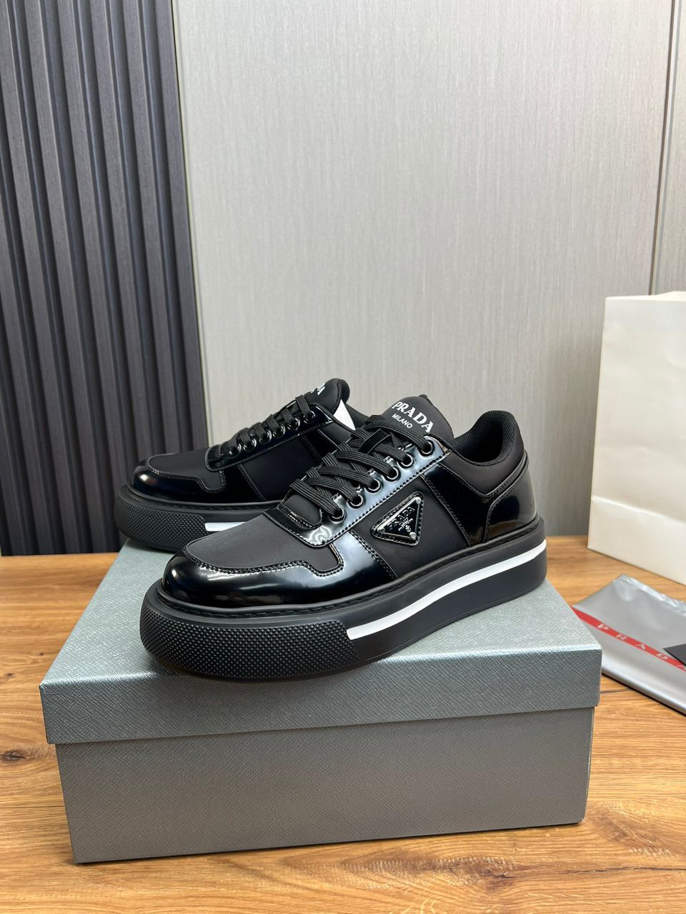 Prada Downtown Leather Sneakers Black