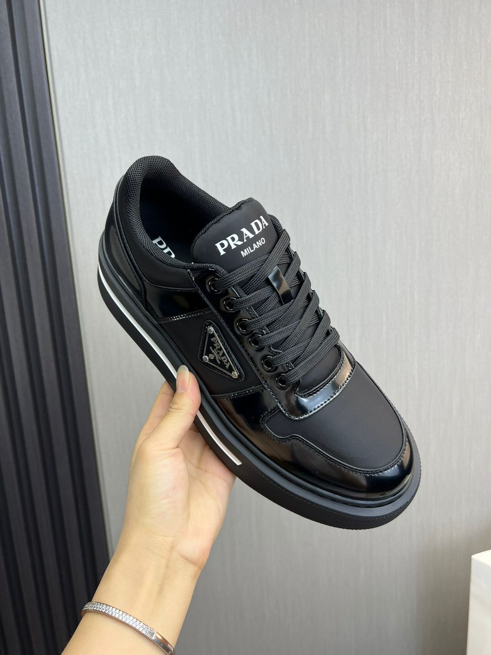 Prada Downtown Leather Sneakers Black