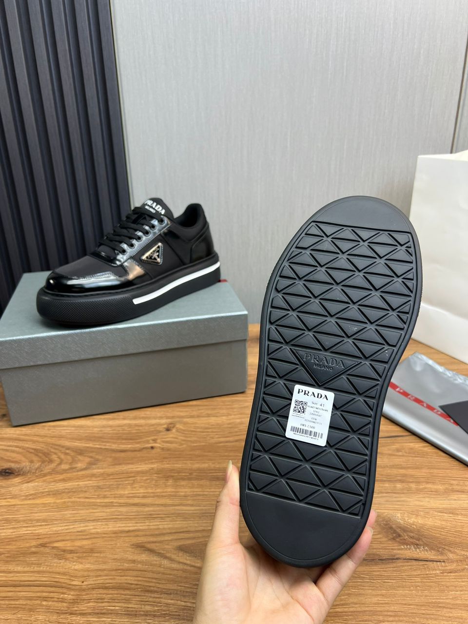Prada Downtown Leather Sneakers Black