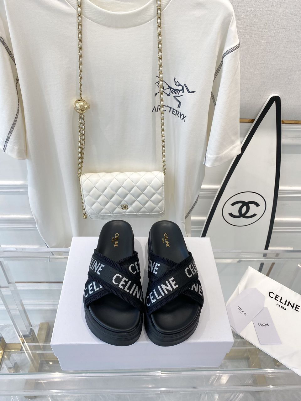 Celine Block Slide Nylon Jacquard