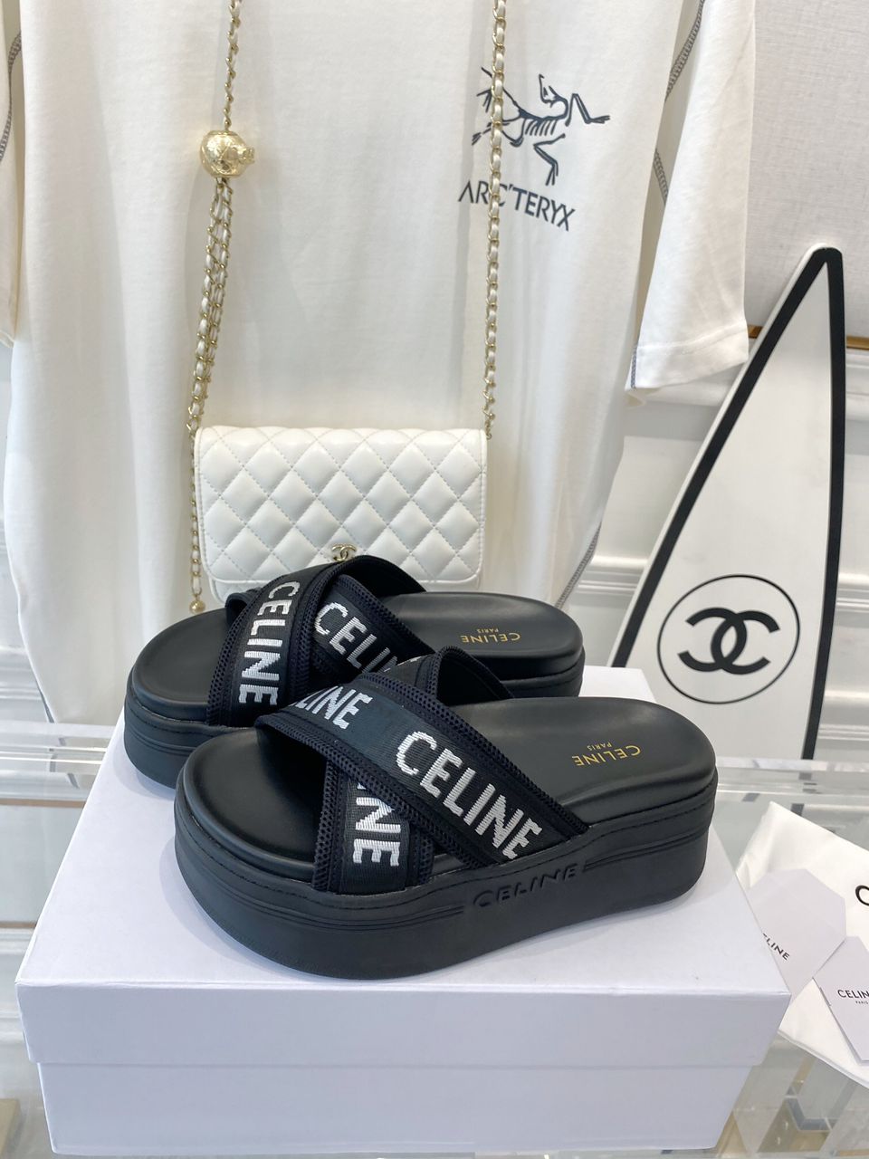 Celine Block Slide Nylon Jacquard