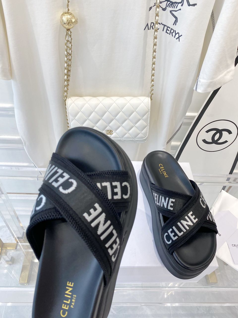 Celine Block Slide Nylon Jacquard