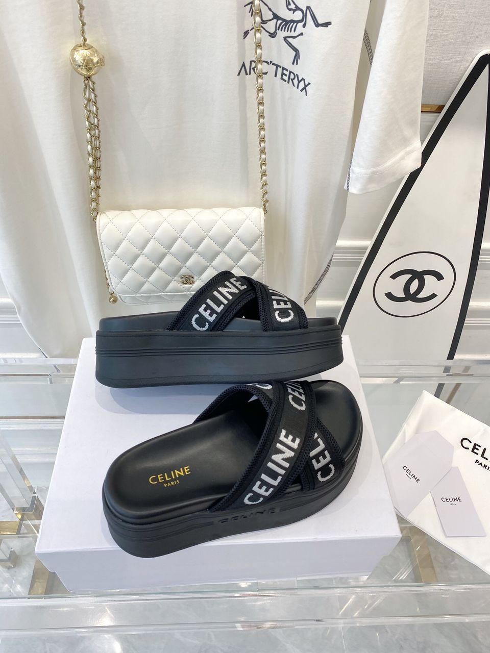 Celine Block Slide Nylon Jacquard