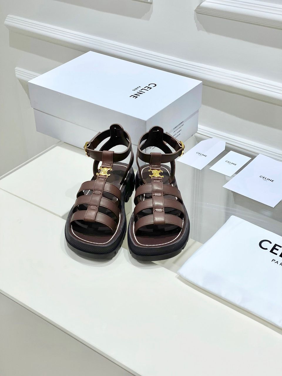 Celine Clea Triomphe Gladiator Sandal in Calfskin Leather