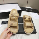 CHANEL Grained Calfskin Beige Sandals
