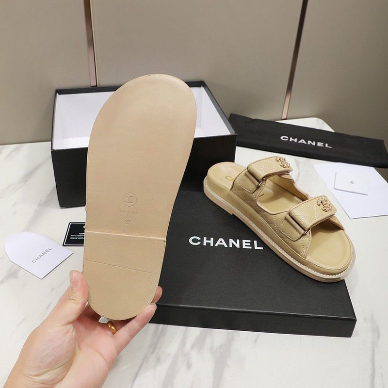 CHANEL Grained Calfskin Beige Sandals