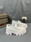 Prada Brushed Leather Monolith Loafers White