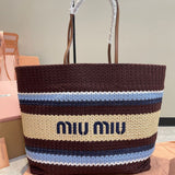Miu Miu Raffia Crochet Stripe Tote Bag