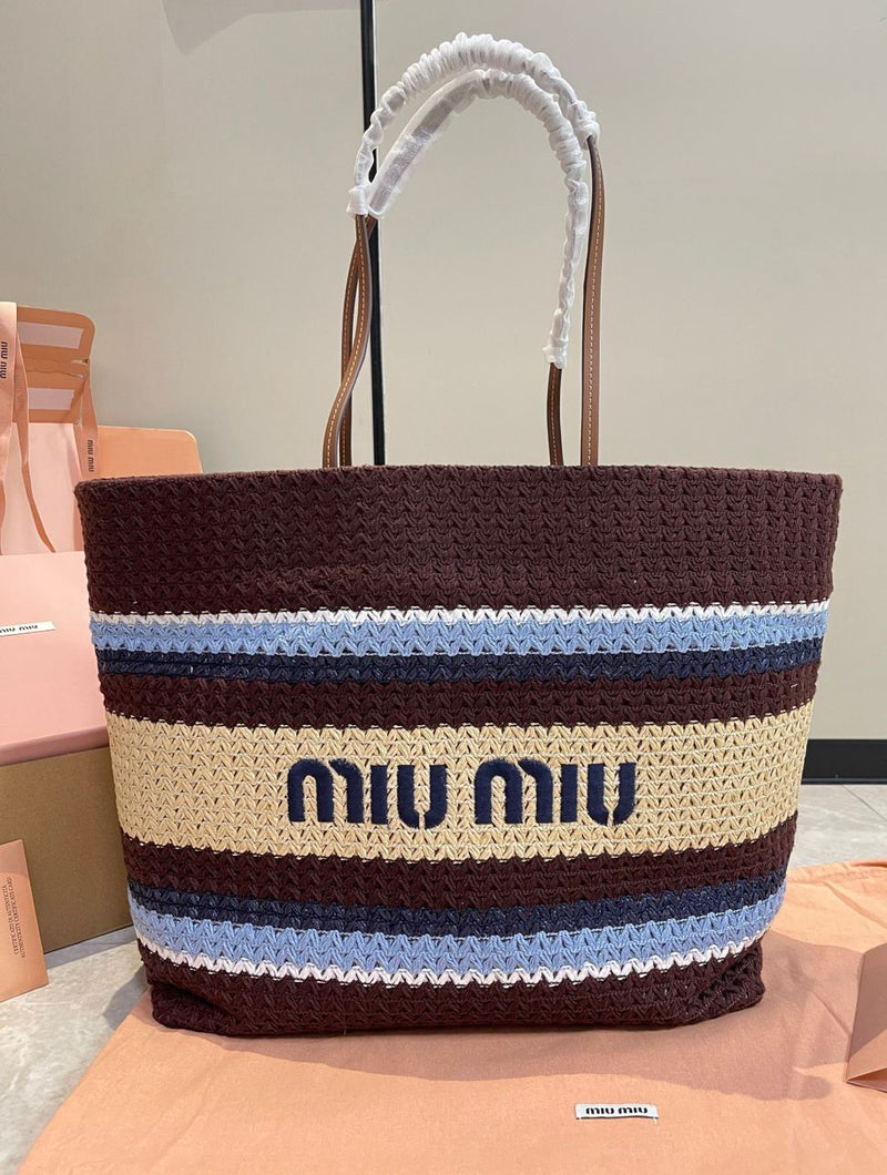Miu Miu Raffia Crochet Stripe Tote Bag