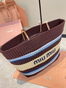Miu Miu Raffia Crochet Stripe Tote Bag