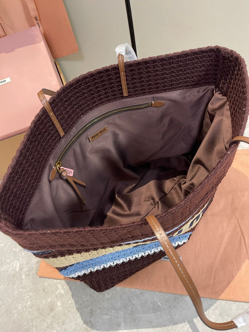 Miu Miu Raffia Crochet Stripe Tote Bag