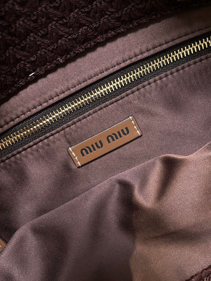Miu Miu Raffia Crochet Stripe Tote Bag