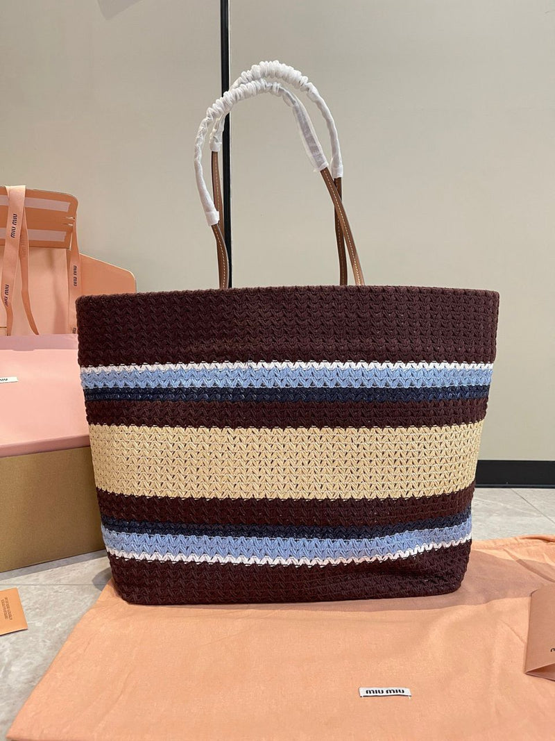 Miu Miu Raffia Crochet Stripe Tote Bag