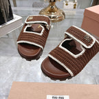 Miu Miu Raffia Crochet Stripe Tote Bag.
