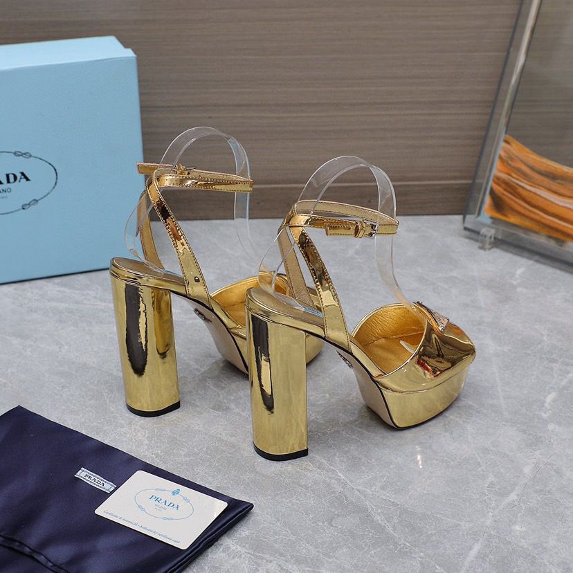 Prada Leather Sandal with Platform Gold.