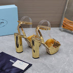 Prada Leather Sandal with Platform Gold.