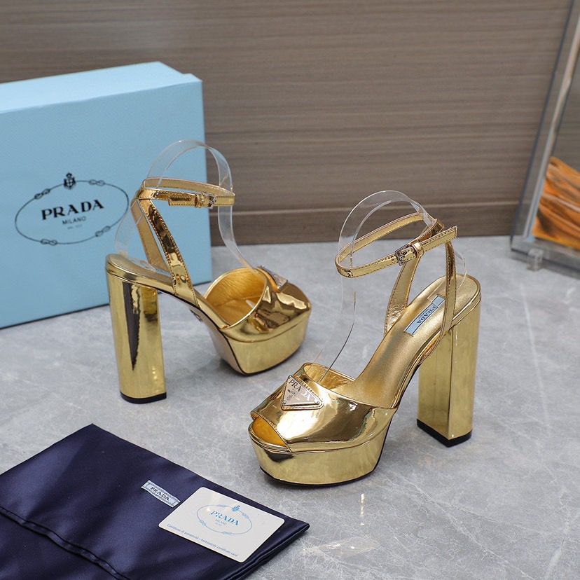 Prada Leather Sandal with Platform Gold.