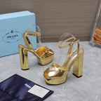 Prada Leather Sandal with Platform Gold.