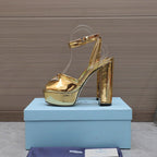 Prada Leather Sandal with Platform Gold.
