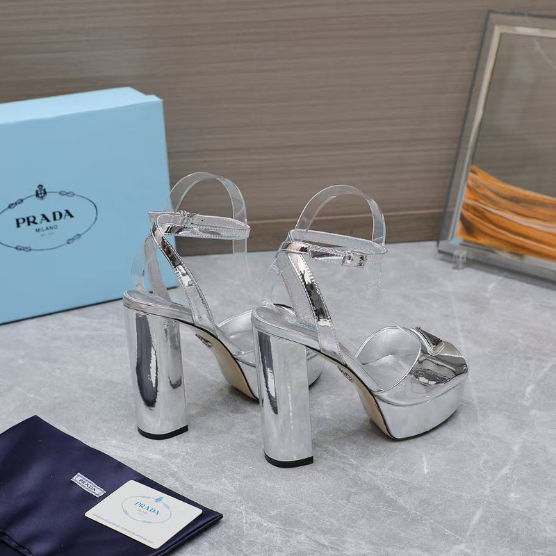 Prada Leather Sandal with Platform Silver