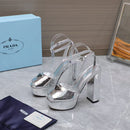 Prada Leather Sandal with Platform Silver