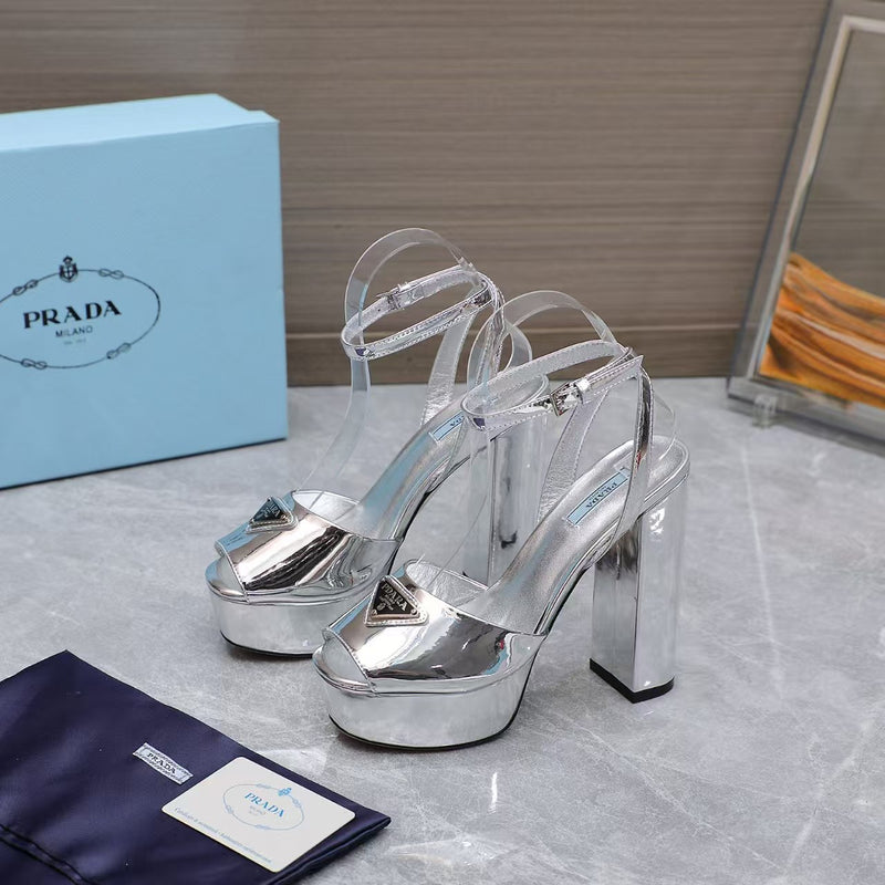 Prada Leather Sandal with Platform Silver
