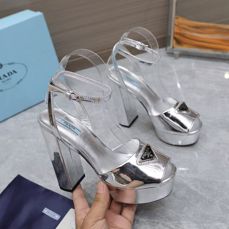 Prada Leather Sandal with Platform Silver