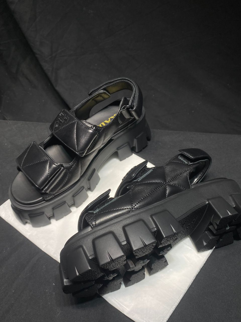 Sandália Prada Flatform Em Couro Napa Preto