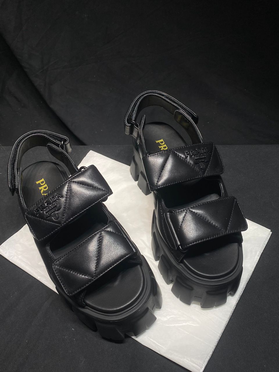 Sandália Prada Flatform Em Couro Napa Preto