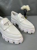 Prada Brushed Leather Monolith Loafers White