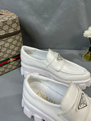 Prada Brushed Leather Monolith Loafers White