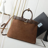 BOLSA PRADA SCAMOSCIATO CAMURÇA BUCKLE BEGE