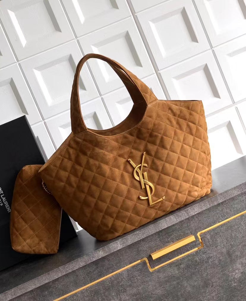 Saint Laurent Icare Maxi Tote Shopping Bag Camurça Caramelo Ferragem Dourada 58cm .