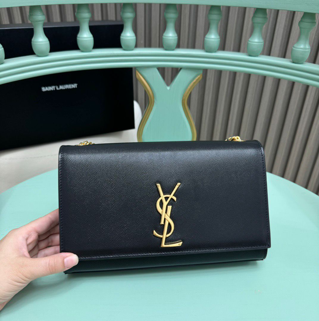 Saint Laurent Kate Chain Bag Black Ferragens Douradas