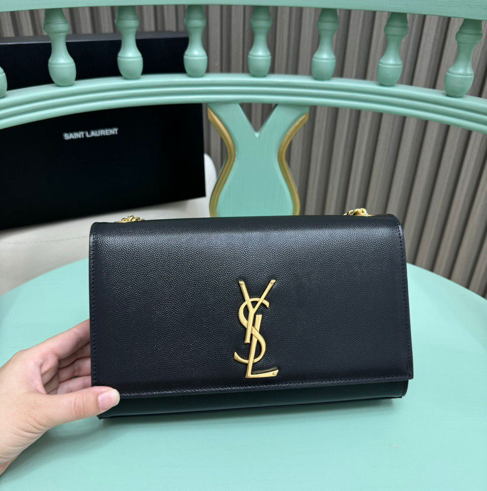 Saint Laurent Kate Chain Bag Black Ferragens Douradas