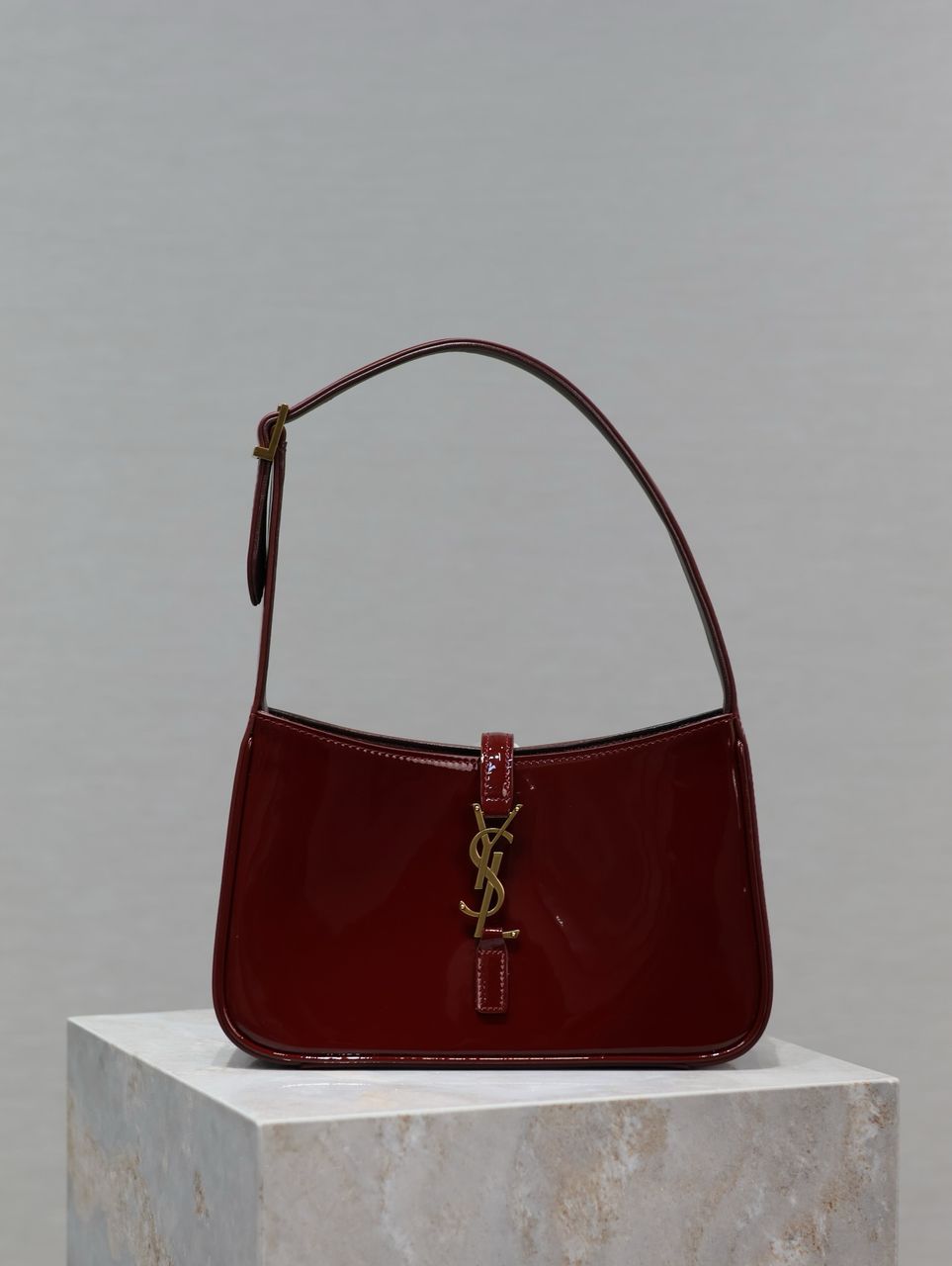 Yves Saint Laurent Mini Le 5 to 7 in Patent Leather Grenade