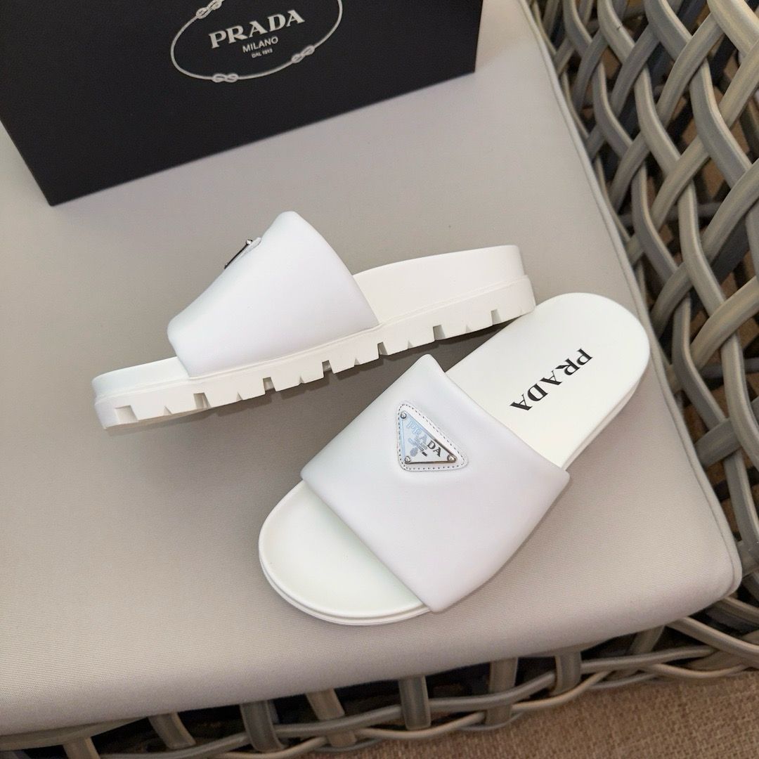 Prada Padded Slides White Nappa Leather
