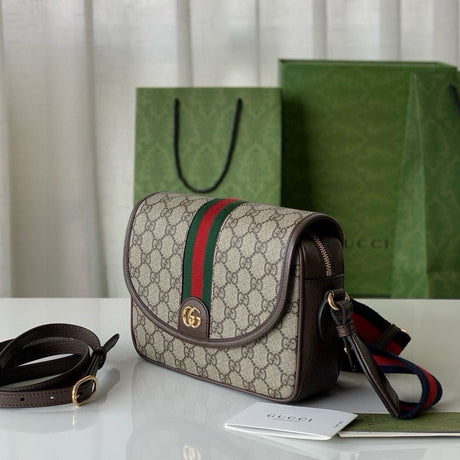 Gucci Ophidia Small Shoulder Bag Beige and Dark Brown
