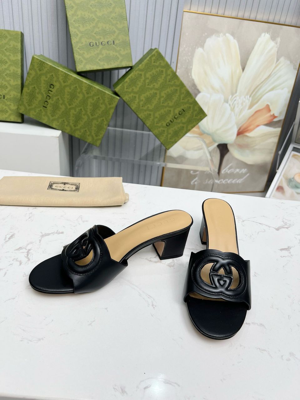 Gucci Interlocking GG Slide Sandal 55mm Black
