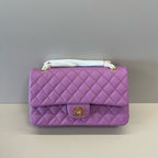 Caviar Quilted Small Double Flap Purple