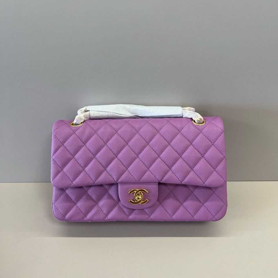 Caviar Quilted Small Double Flap Purple