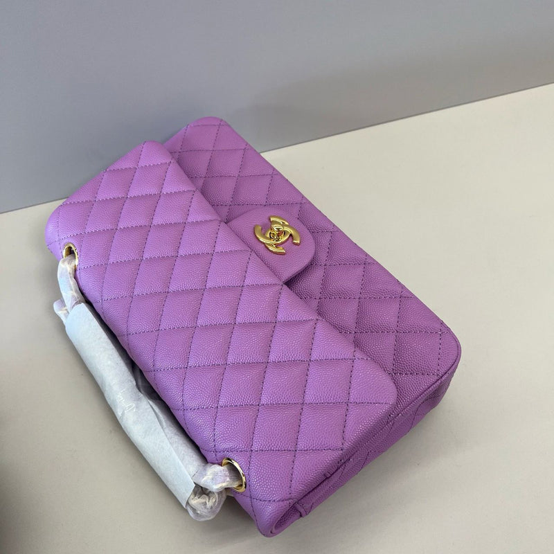 Caviar Quilted Small Double Flap Purple