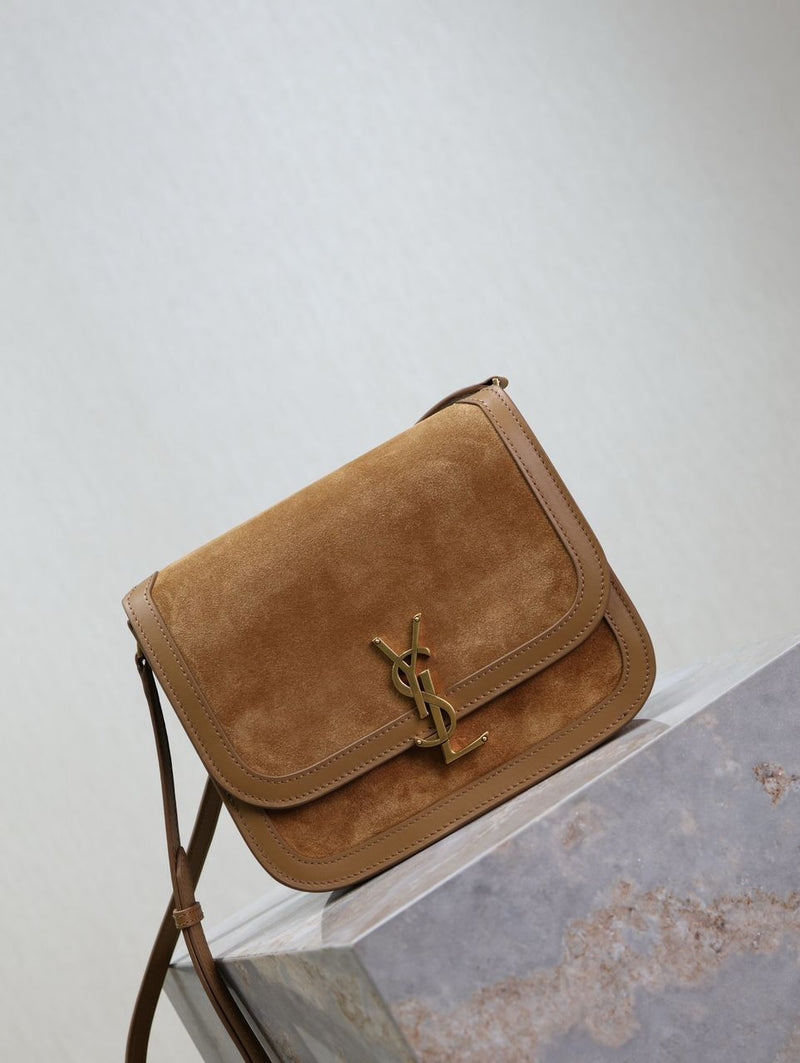 Saint Laurent Suede Smooth Calfskin Monogram Medium Solferino Cinnamon