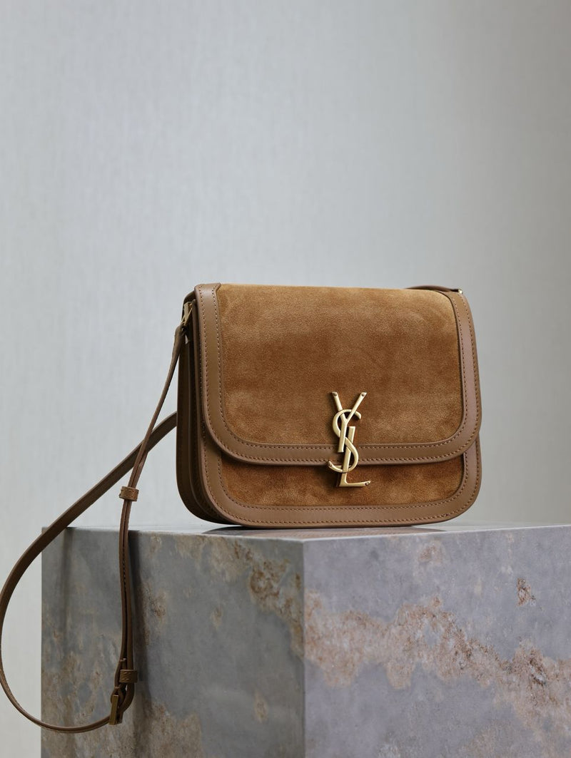 Saint Laurent Suede Smooth Calfskin Monogram Medium Solferino Cinnamon