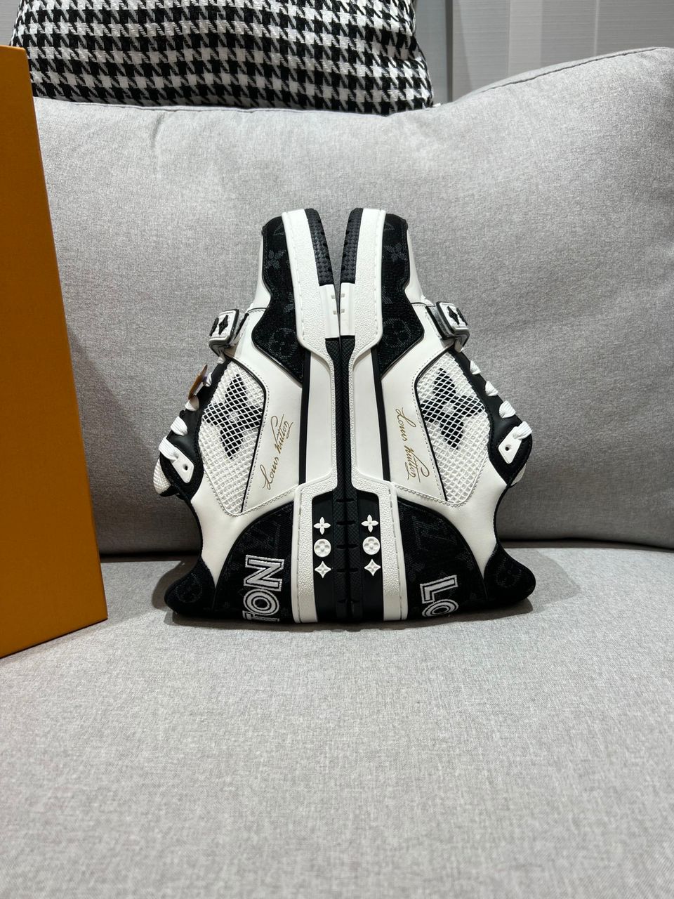 LV Trainer Low Velcro Strap Monogram Denim Black White